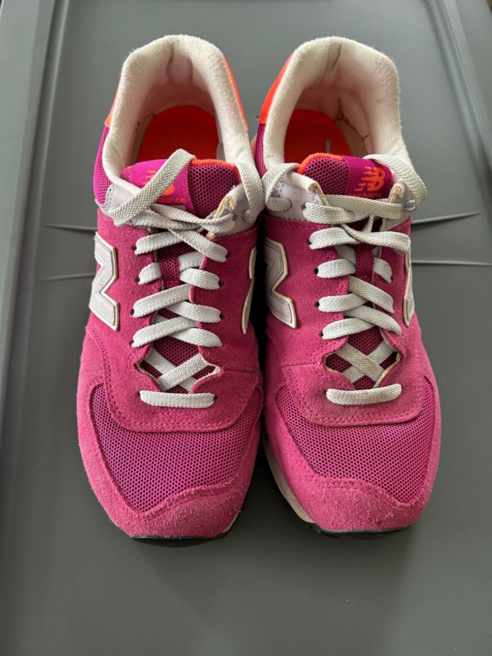 New Balance 574 Women's Fuchsia Mesh & Suede Athletic Sneakers